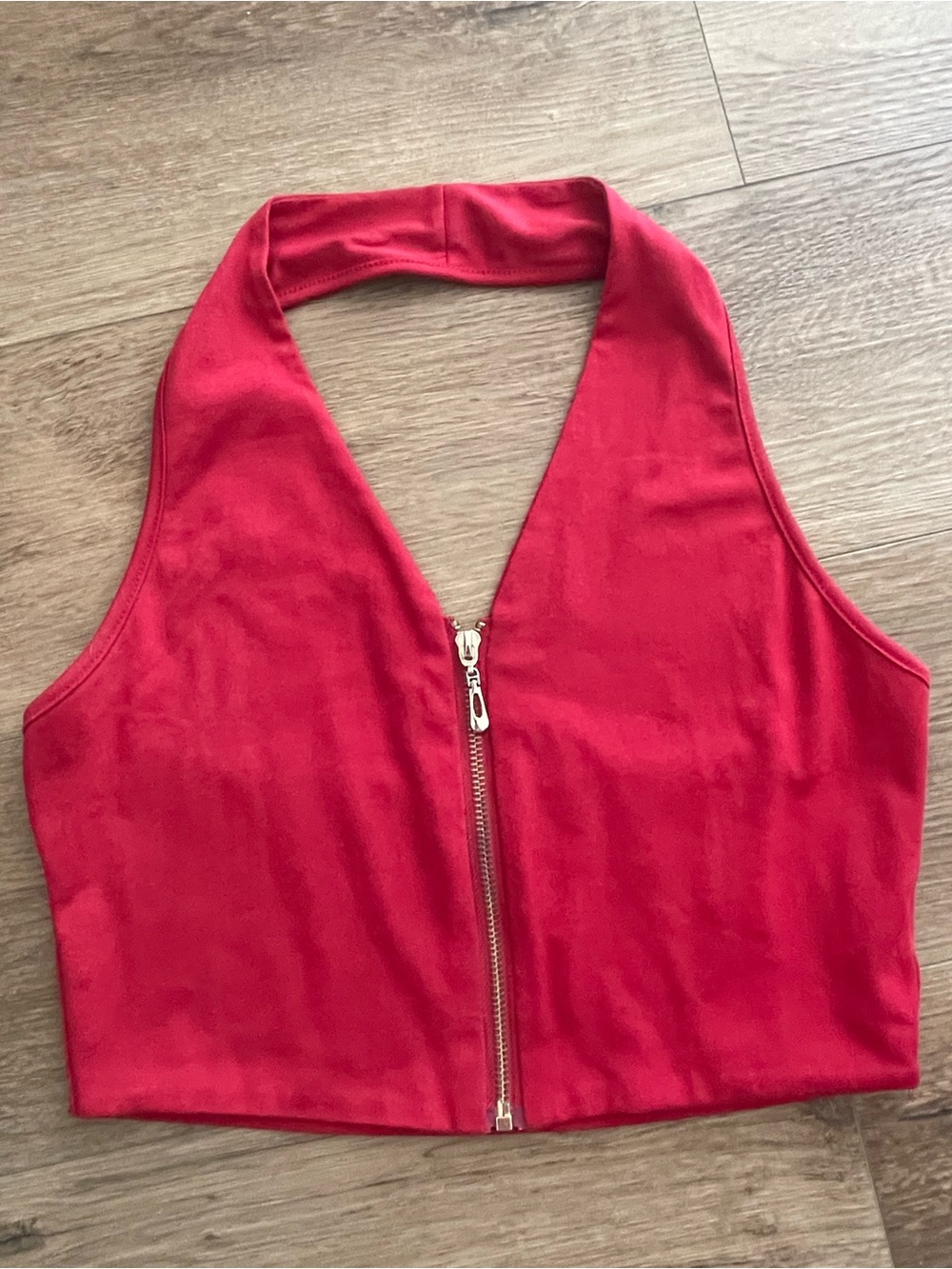 Red Halter Zip-Front Crop Top